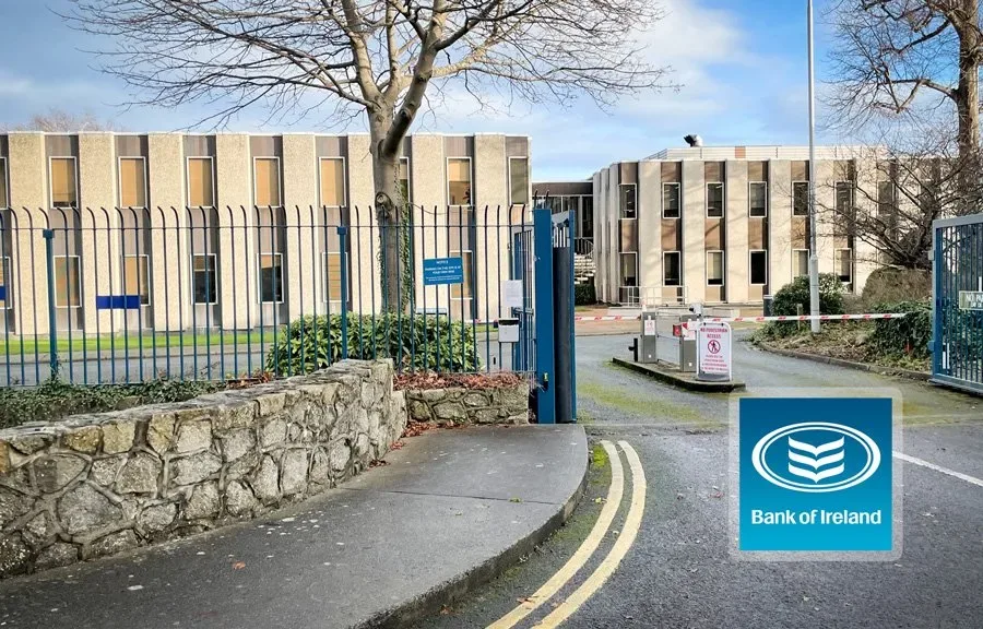 A Bank of Ireland site entrance, part of the branch estate monitored under this programme.